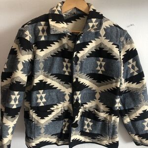 Women's Geometric Pattern Jacket - Black, Blue, Cream